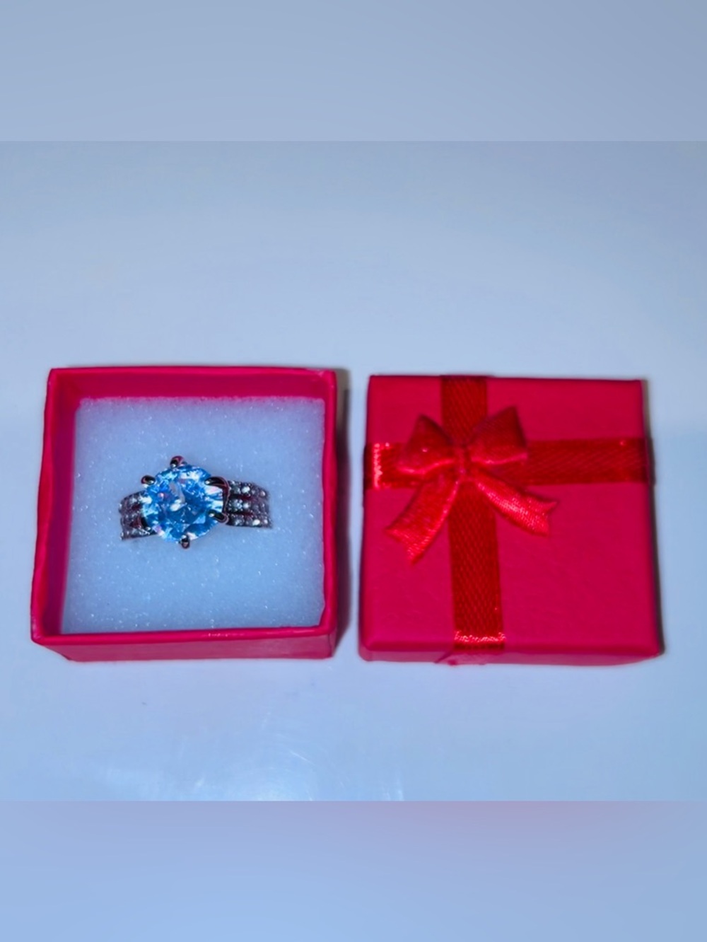 Silver Ring with Blue Crystal Center - Women Jewelry
